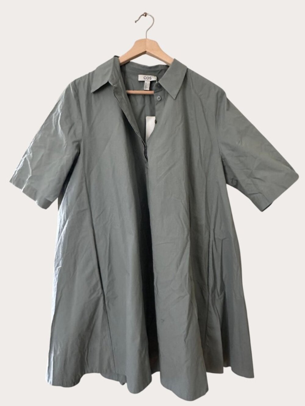 COS Green Oversized Cotton Poplin Shirt Dress W Pockets โ Size 12 โ NWT - Picture 2 of 4